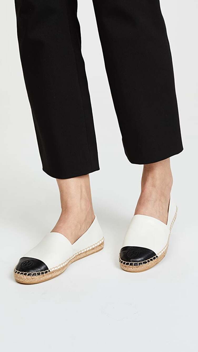 Tory Burch Women's Natural Colorblock Espadrilles black cream 10 stitched logo